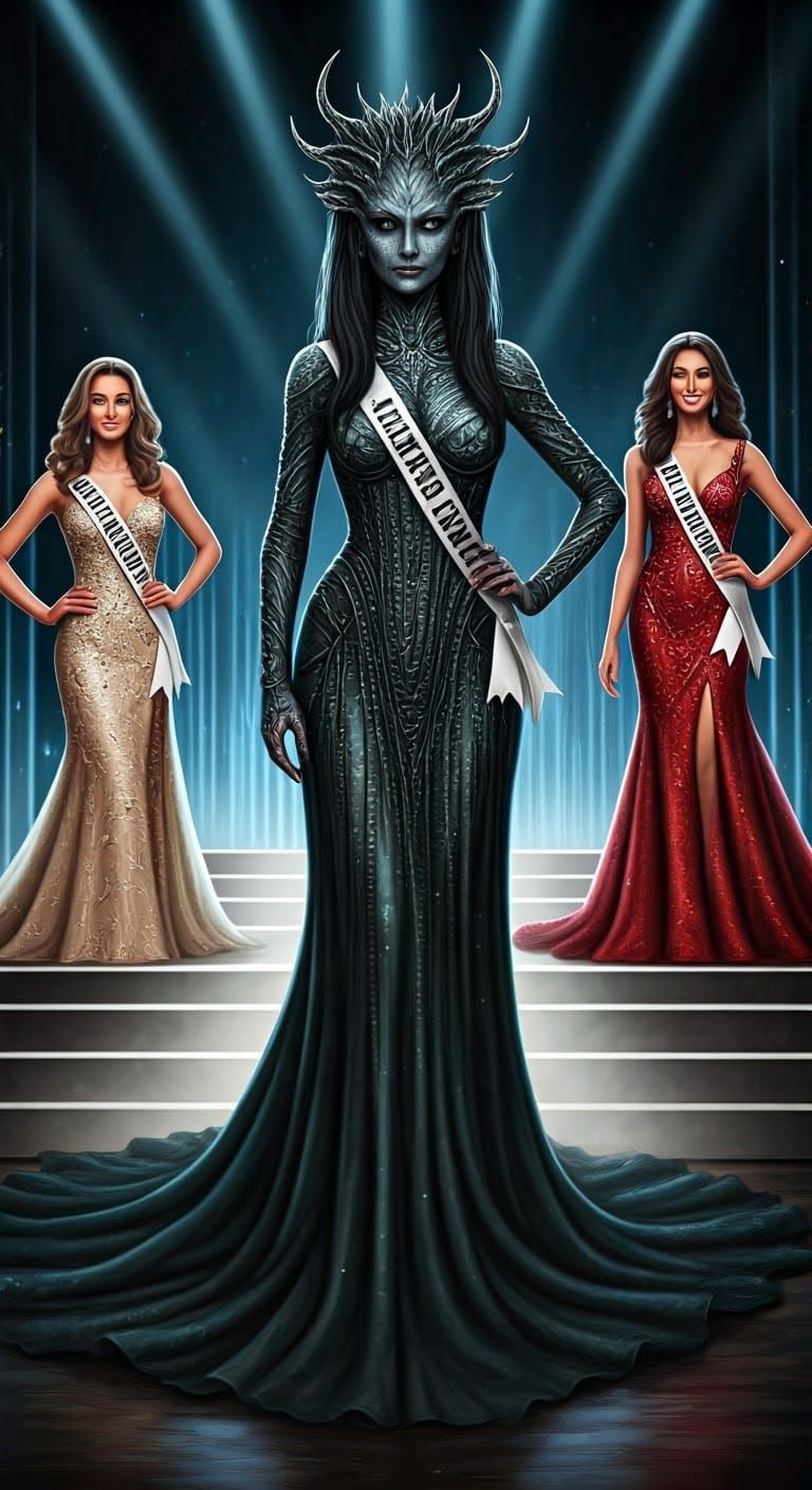 Elegant Xenomorph Beauty Contestants in Realistic Painting S...