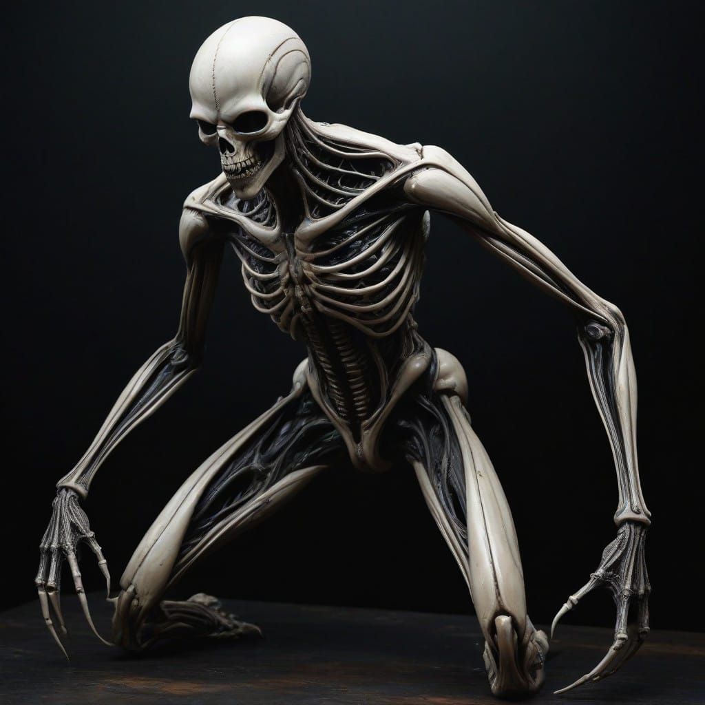 Grotesque Biomechanical Abomination in Dark, Ominous Landsca...