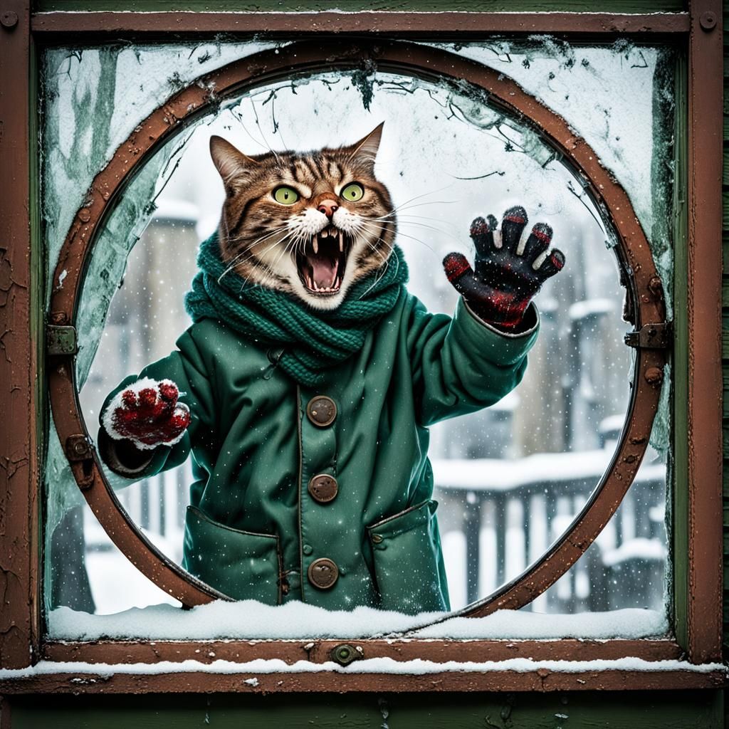 Frightened Cat and Zombie Horde, Burtonesque Style