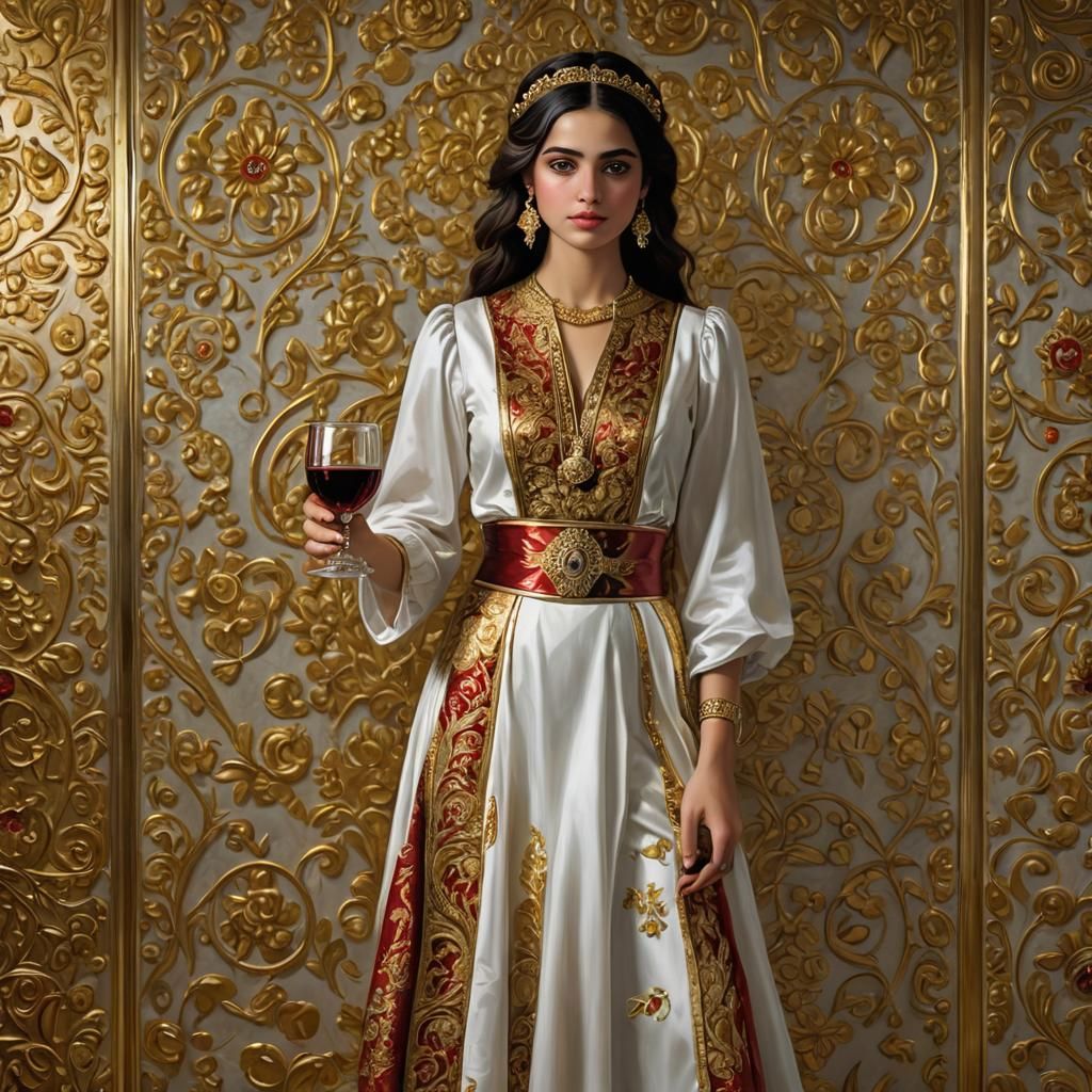 Egyptian Girl with Golden Vase in Renoir Style