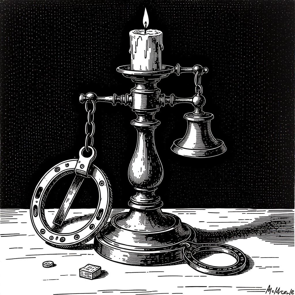 Antique Candlestick Phone with Horseshoes Pen Drawing
