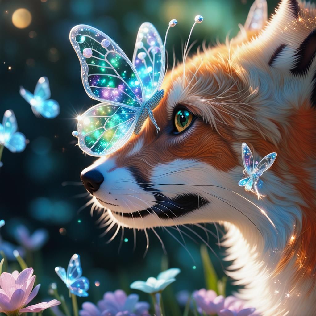 Crystal Butterfly on Fox Nose in Enchanted Garden