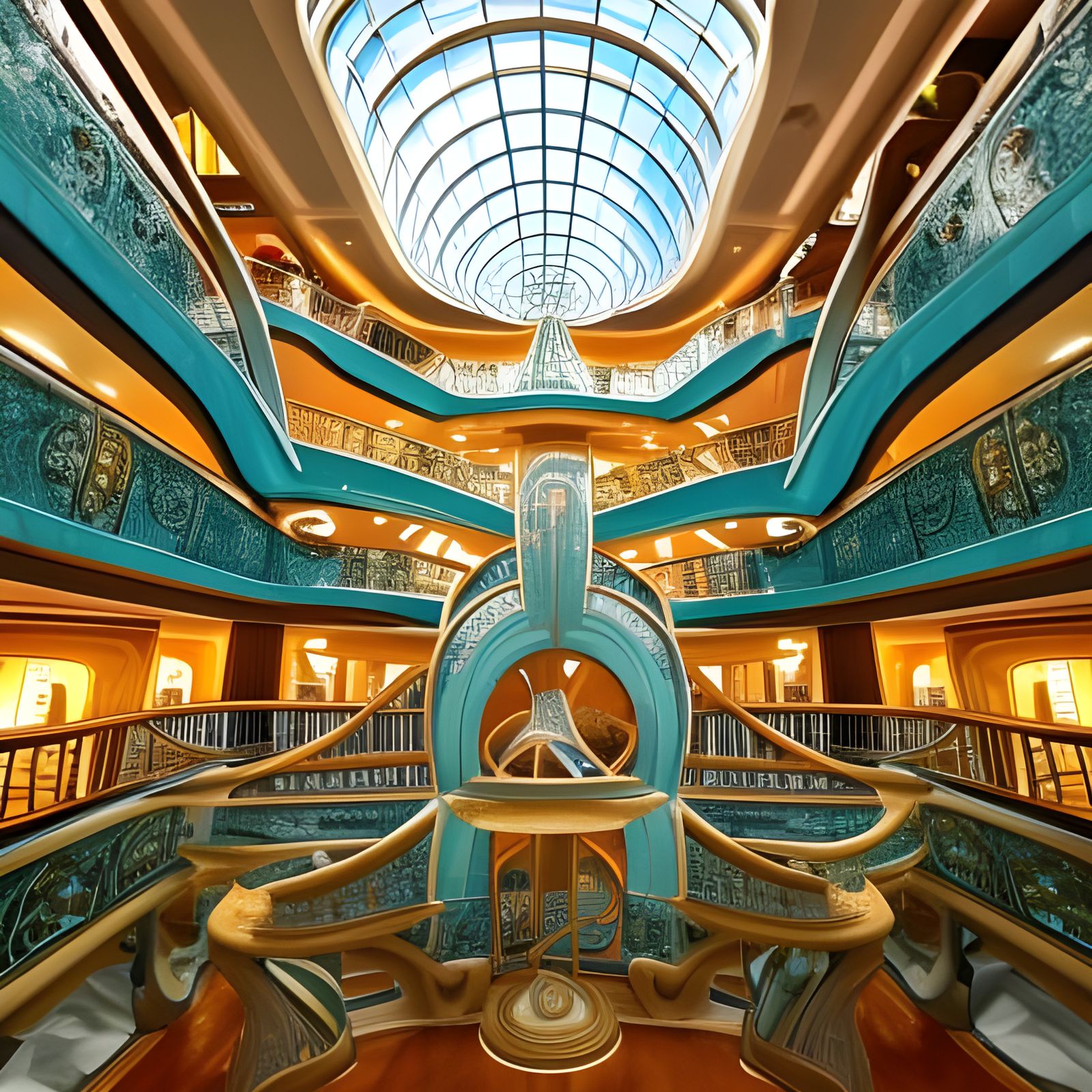 Cruise Ship Atrium with Art Nouveau Architecture