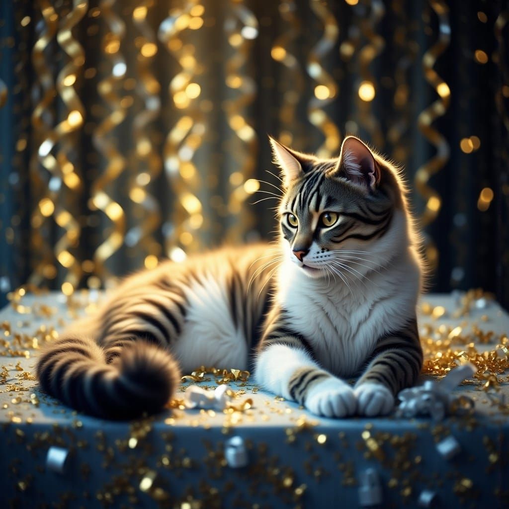 Tabby and White Angora Cat Celebrates 4th Birthday in Cinema...