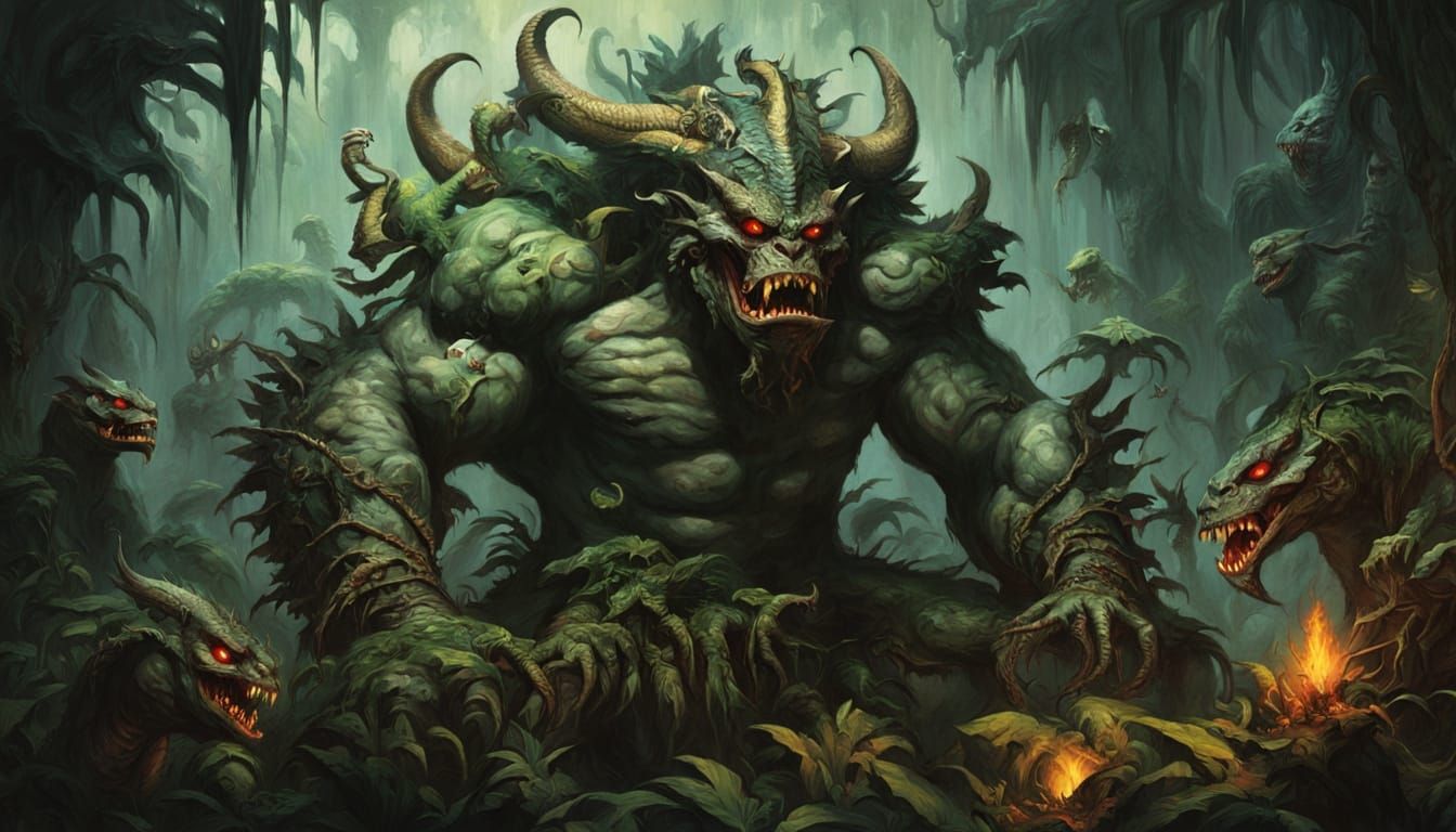 Dark Jungle God Enthroned, in Frazetta Style