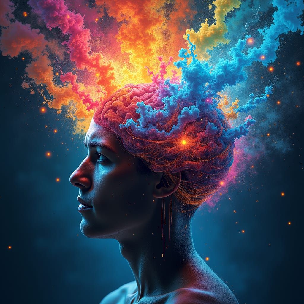 Brain Overflowing with Data in Futuristic Digital Art