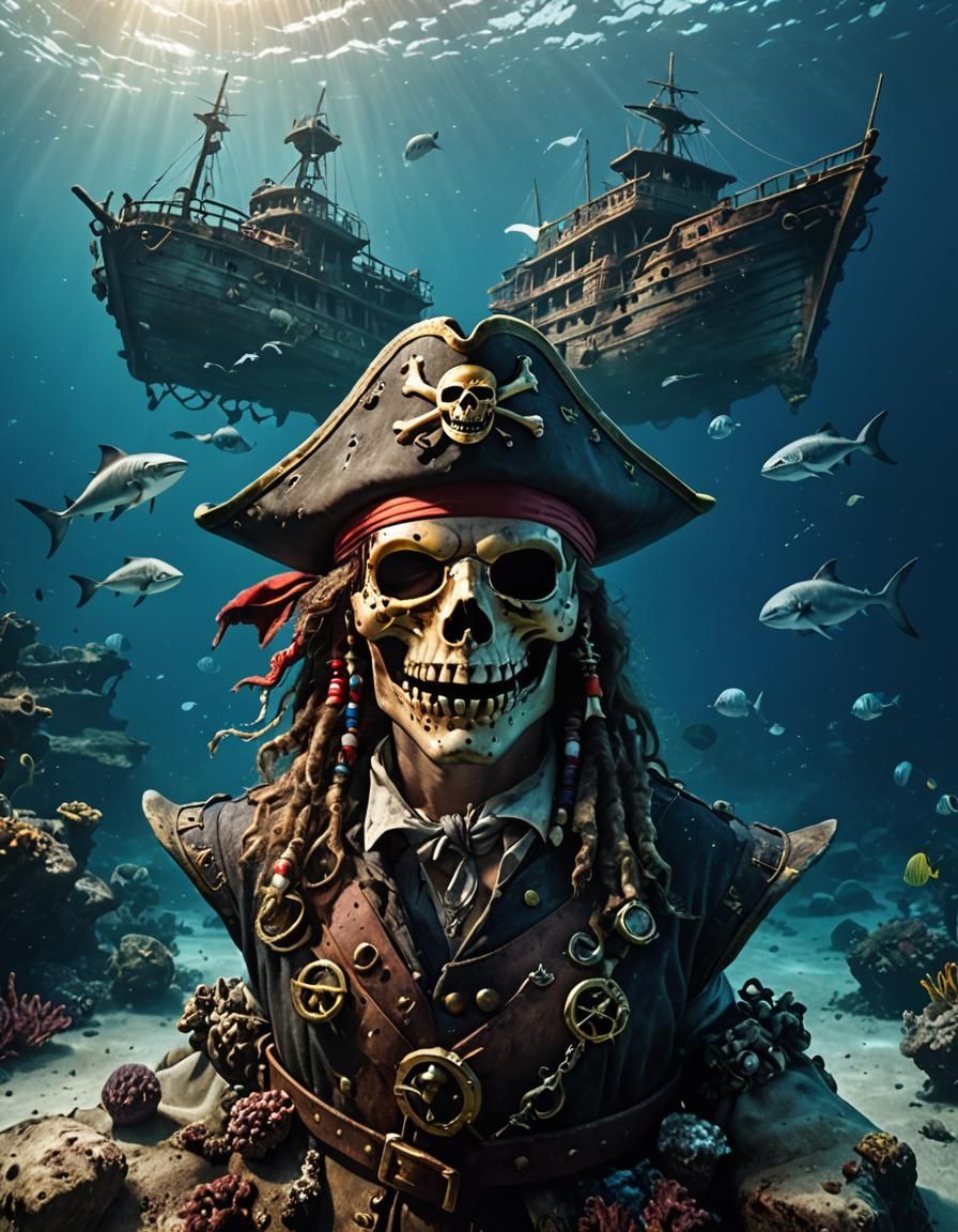 Pirate Hat and Shipwreck in Open Sea