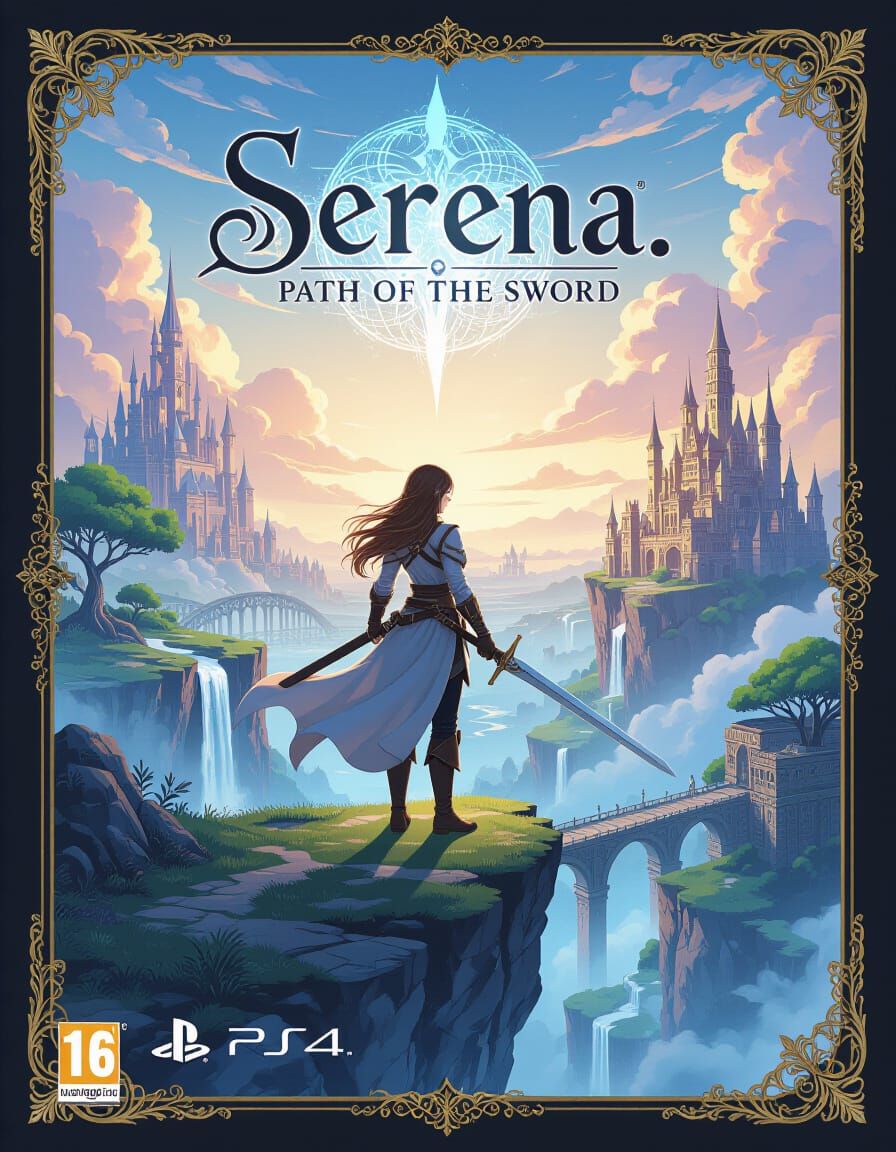 Fantasy Game Cover Art with Sword-Wielding Woman