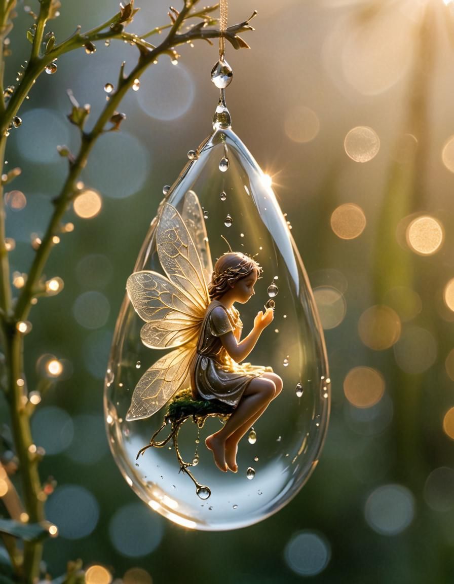 Ethereal Fairy in Teardrop: Macro Photography