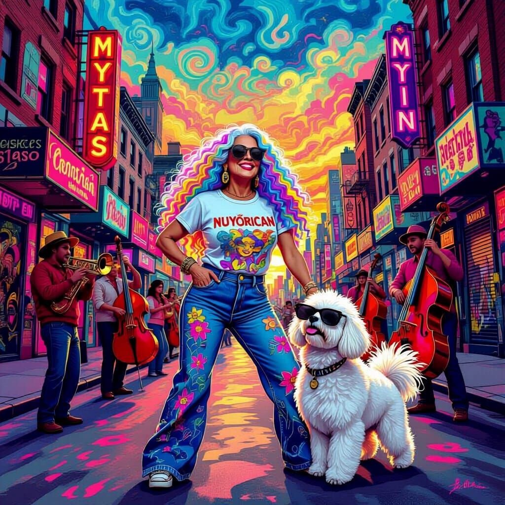 Psychedelic Princess with Rainbow Hair in Trippy NYC