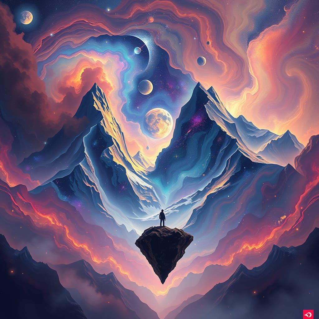 Cosmic Surreal Alps With Celestial Peaks