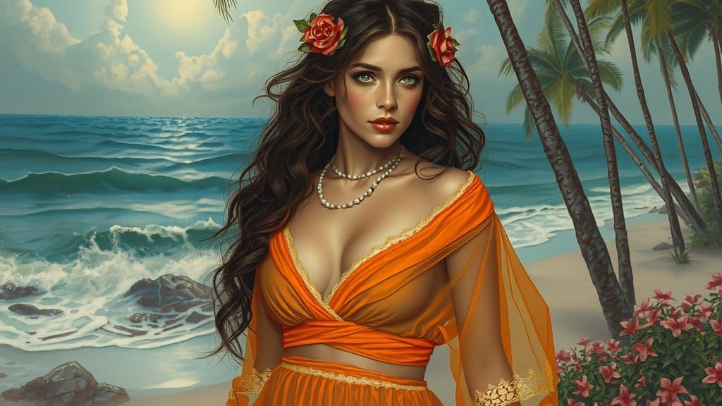 Hawaiian Woman in Erotic Surreal Noir Style