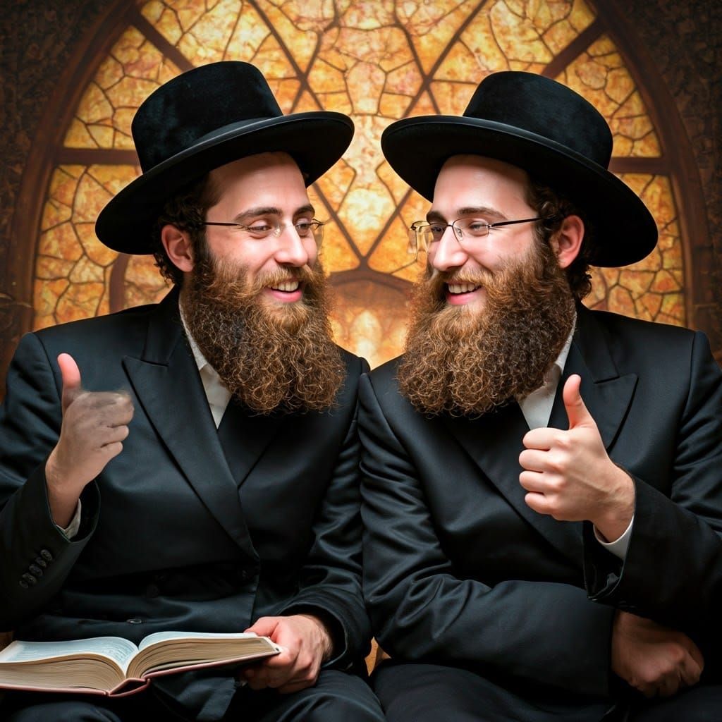 Hasidic Men in Animated Discussion, Hyperrealistic Digital A...