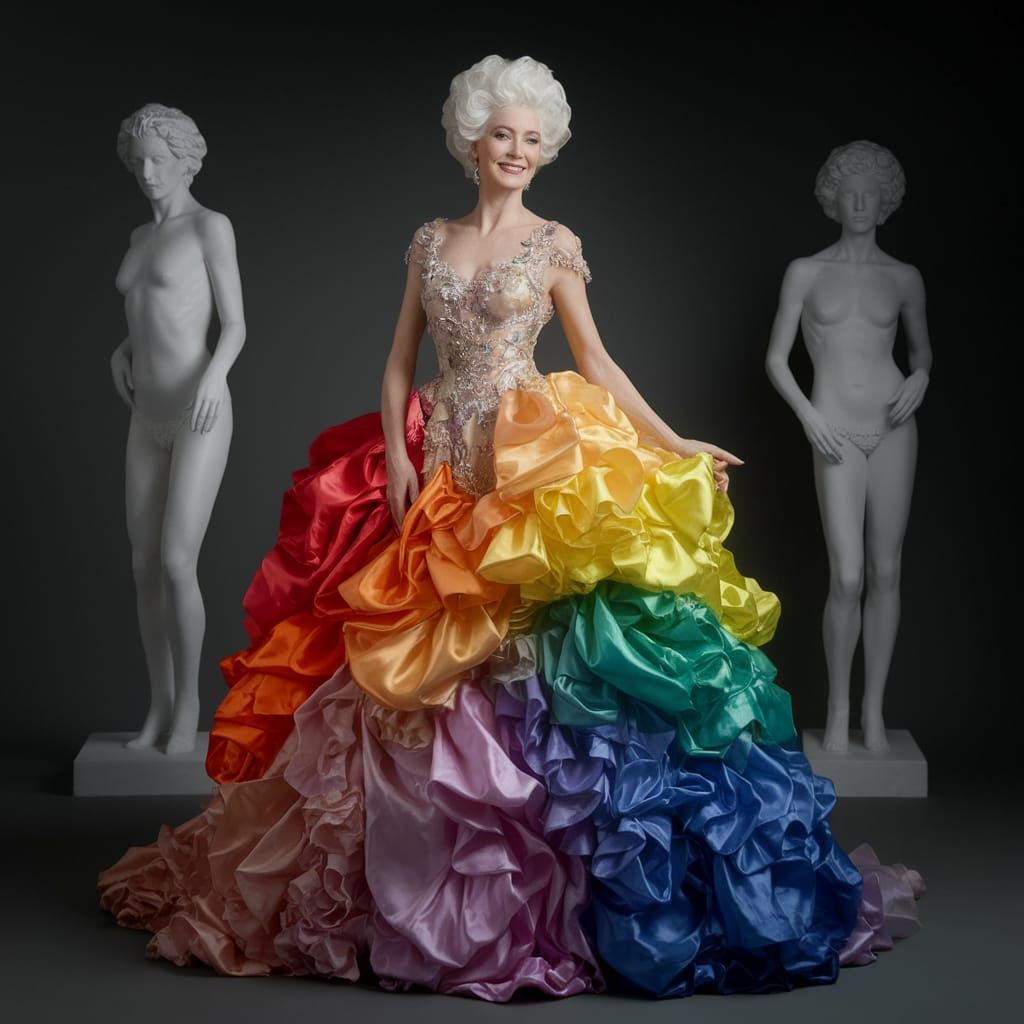 A mature, white lady stands statuesque and grand in a captiv...