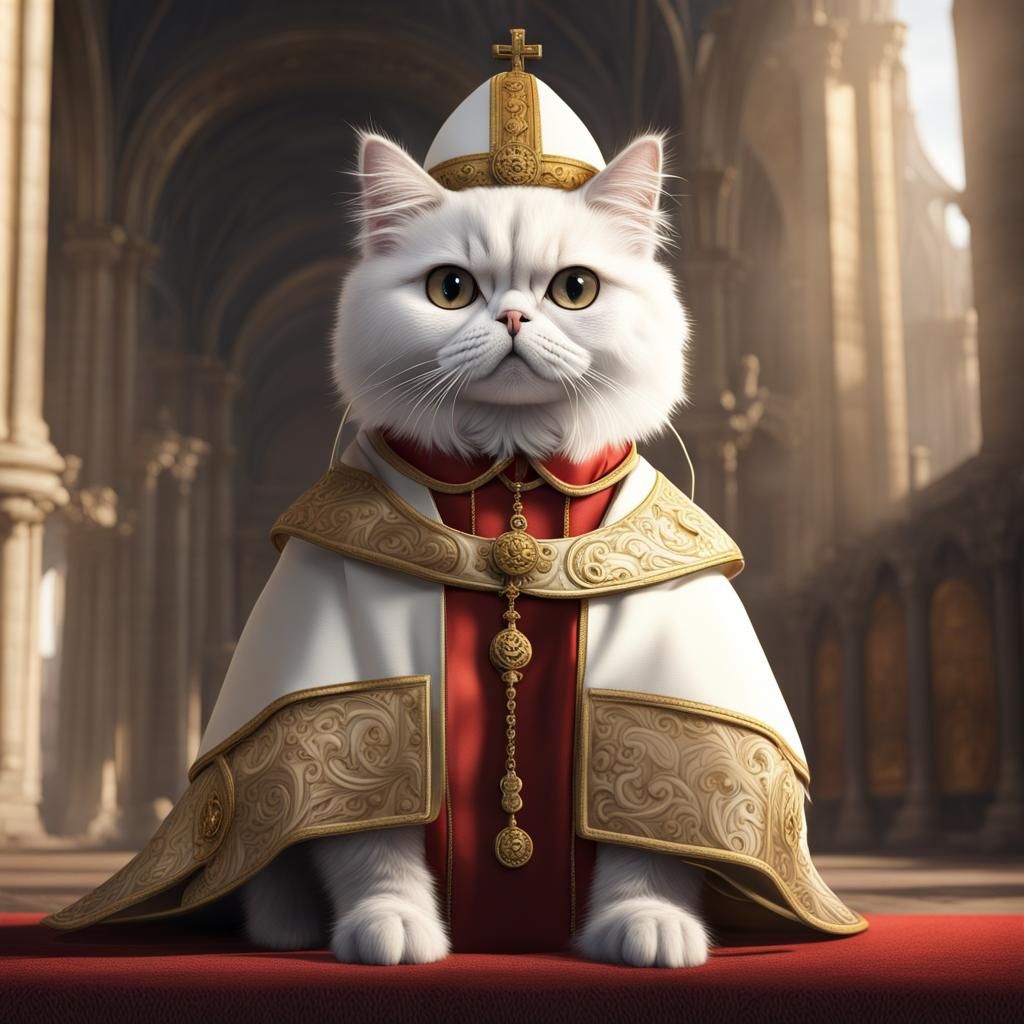 Persian Cat as Vatican Pope: Detailed Concept Art