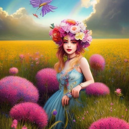 Rainbow Zebra Woman in Rococo Style