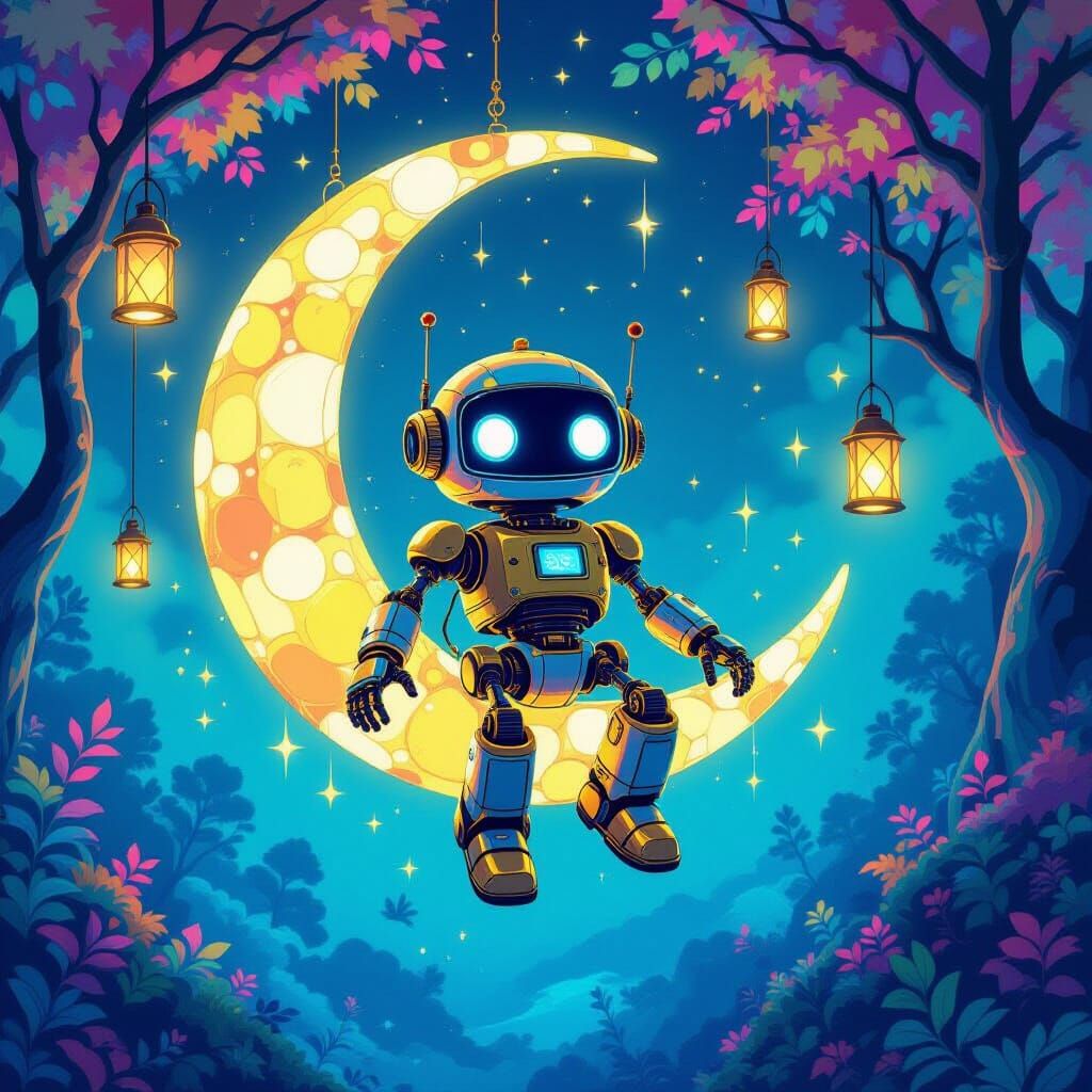 Robot on Moon in Underwater Steampunk Dreamscape