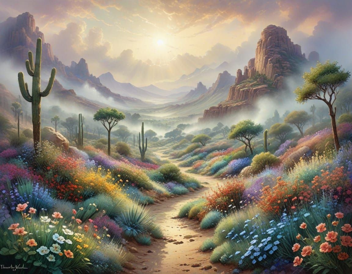 Desert Blooms into Lush Landscape in Ethereal Watercolour St...