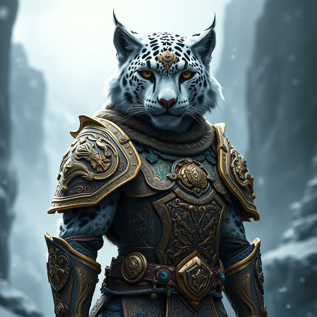 Snow Leopard Warrior in Gold Armor