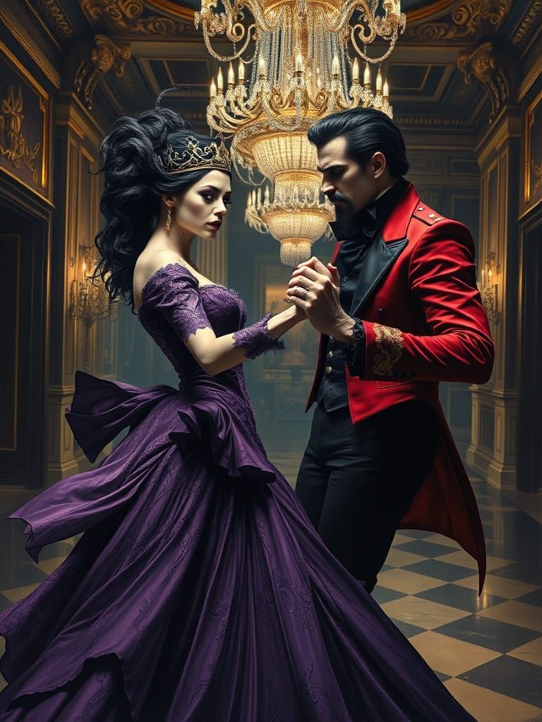 Elegant Villains Dance in Baroque-Style Ballroom