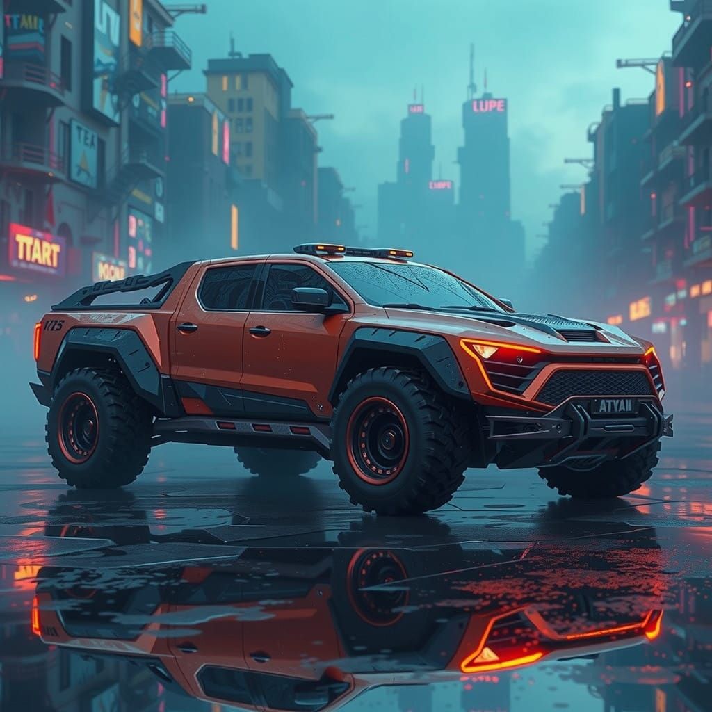 Glowing Futuristic Pickup Truck Hybrid Concept Art