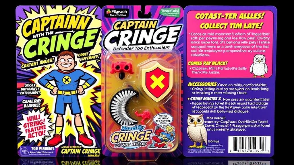 Retro 90s Comic-Inspired Captain Cringe Blister Pack Art