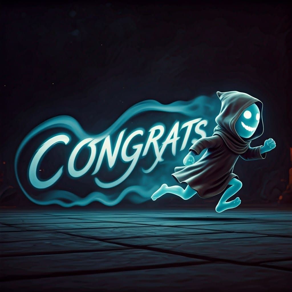 Whimsical Ghost Sprites Away Leaving Congrats Message