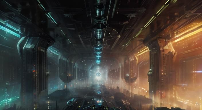 <lora:voxinbain:1.0>, Space station corridor