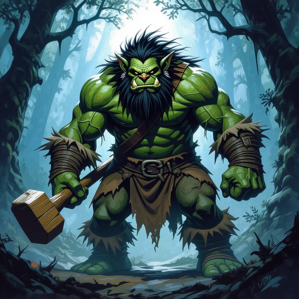 Imposing Troll Wielding Club in Mystical Forest