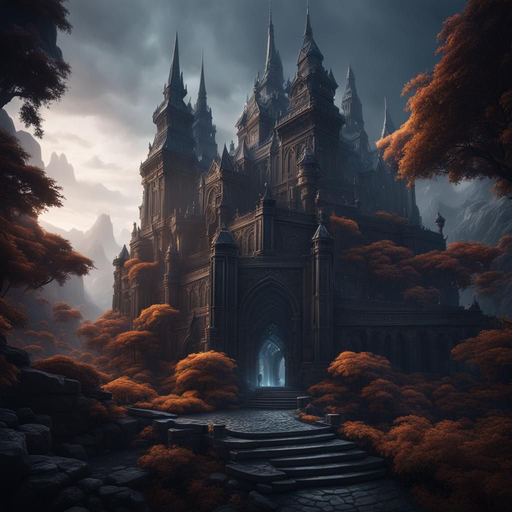 Fantastical Matte Painting on Monochromatic Background