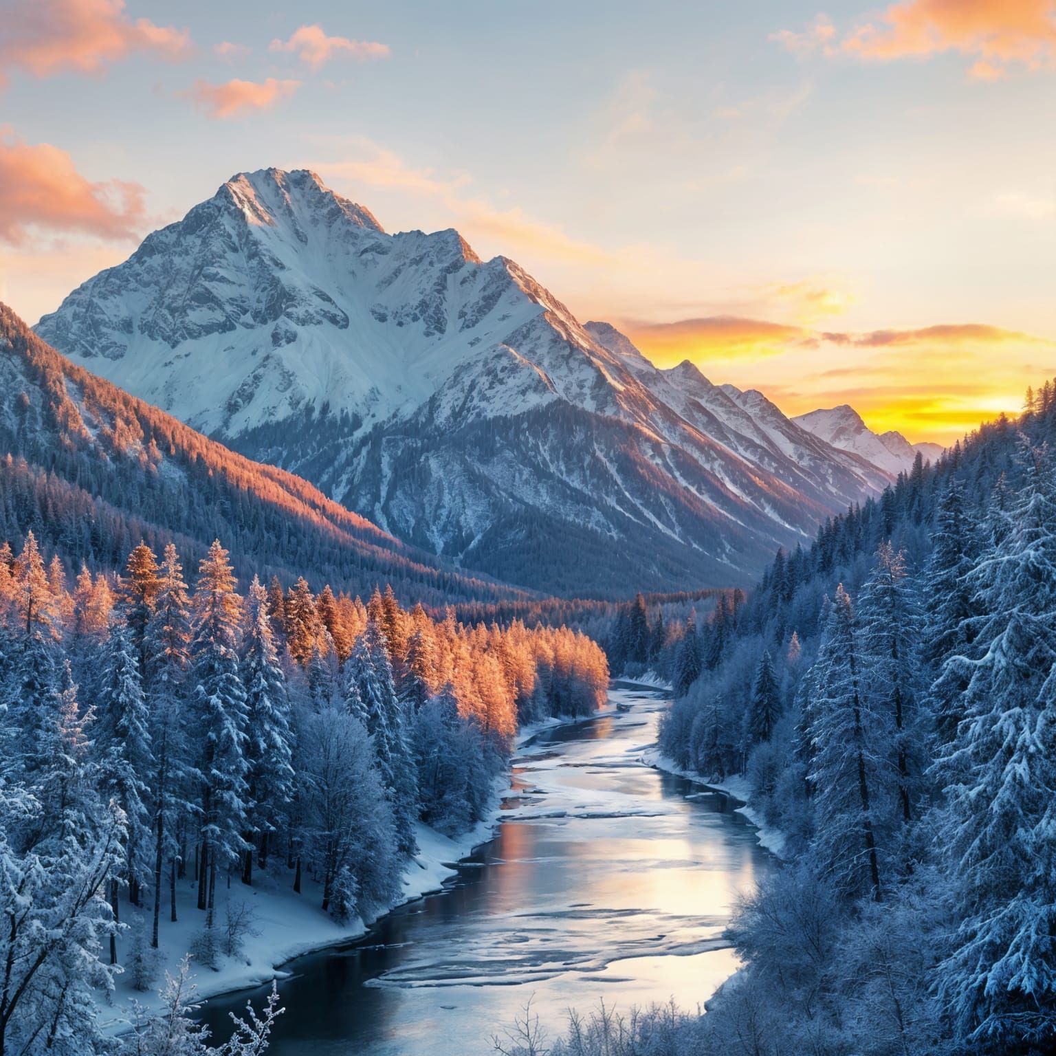 Polar Light Over Snowy Mountain Landscape
