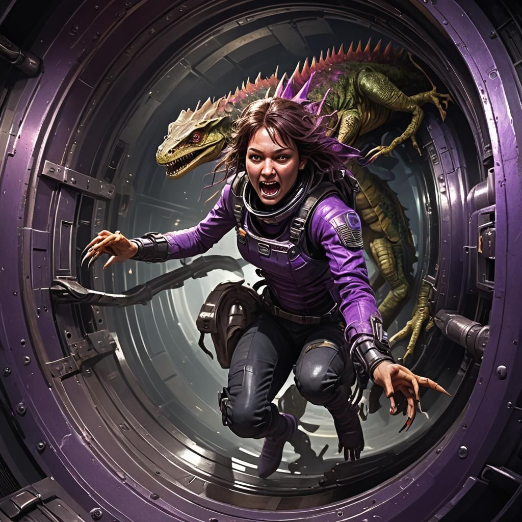 Alien Lizard Pulls Girl: Hyperdetailed Digital Art