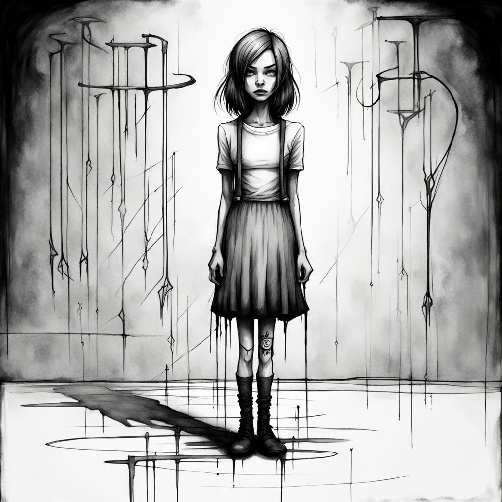 Girl in Expressive Line Art