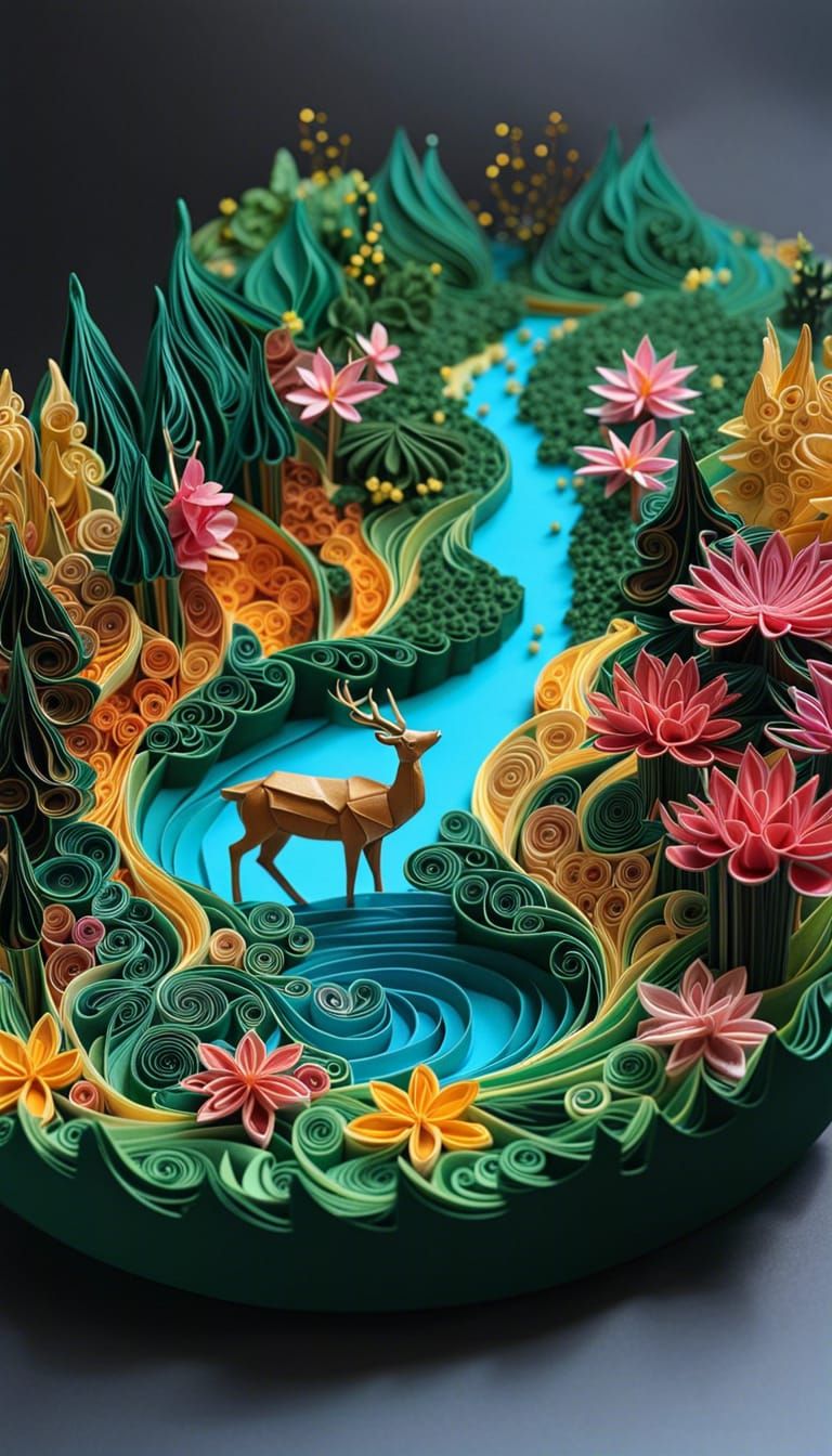 A world made of paper quilling and origami deer