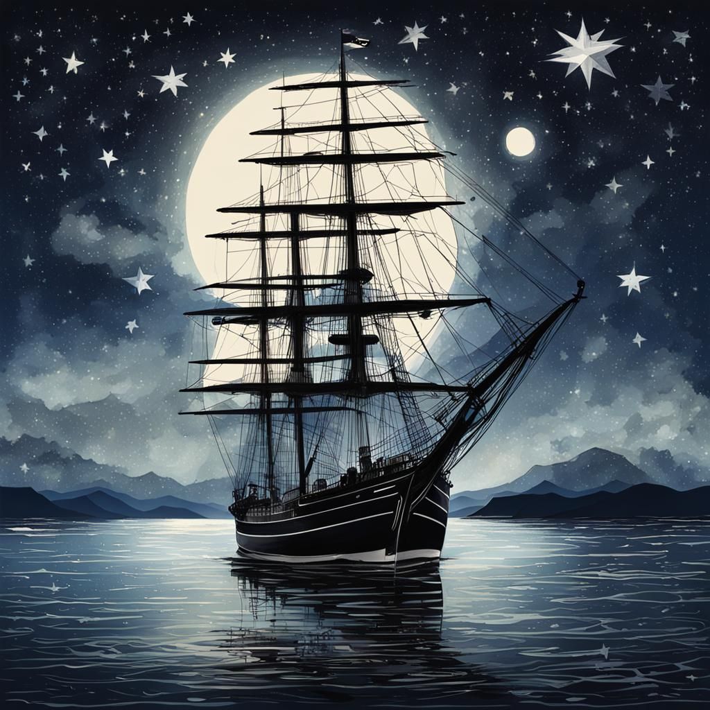 Tall Ship Navigating by Starlight