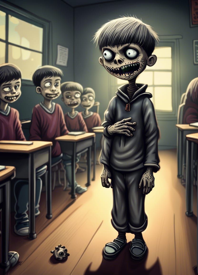 Cartoon Ghoul's First Day at Scare School