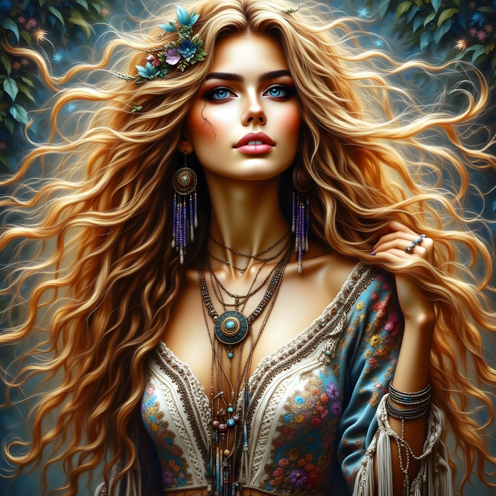 Bohemian Goddess Dancing in Psychedelic Dreamscape