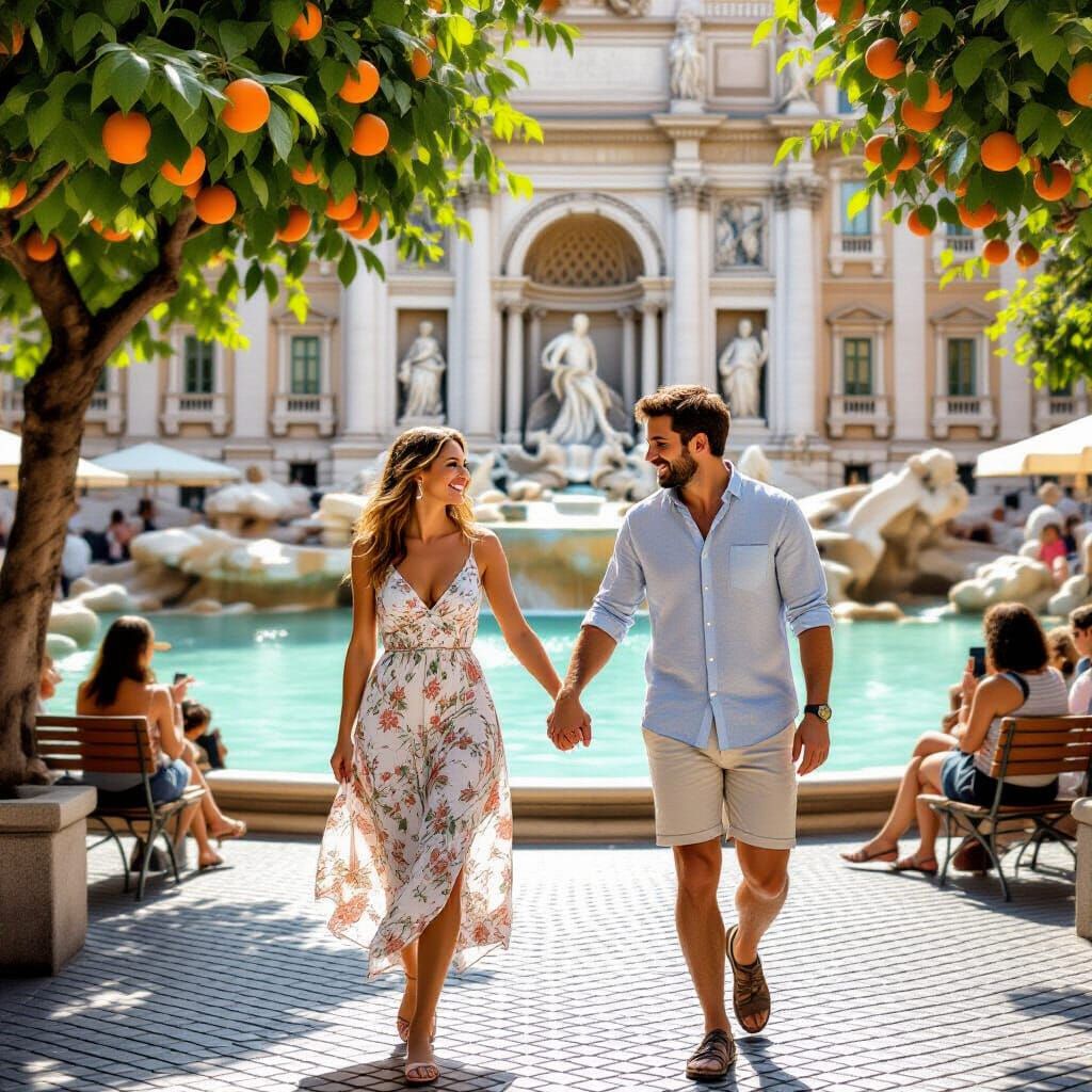 Romantic Couple at Trevi Fountain in Classic Style