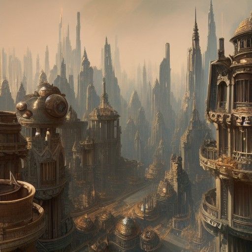 Fantasy Martian Chess City in Rococo Style