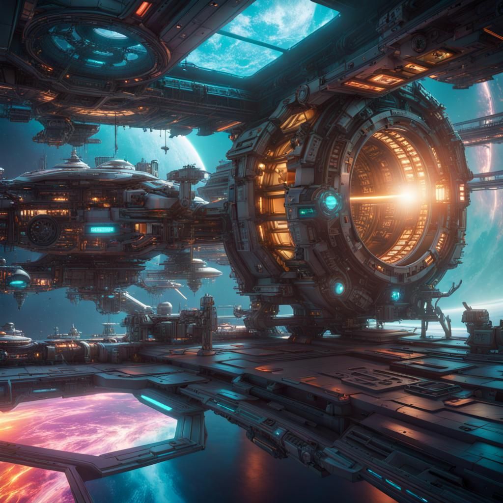 Futuristic Space Station in Jewel Tones