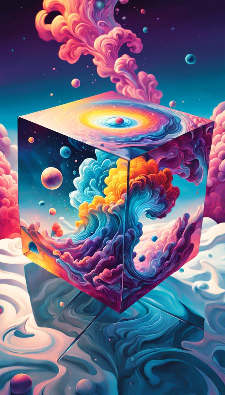 Ethereal Cosmic Universe Within a Glass Cube