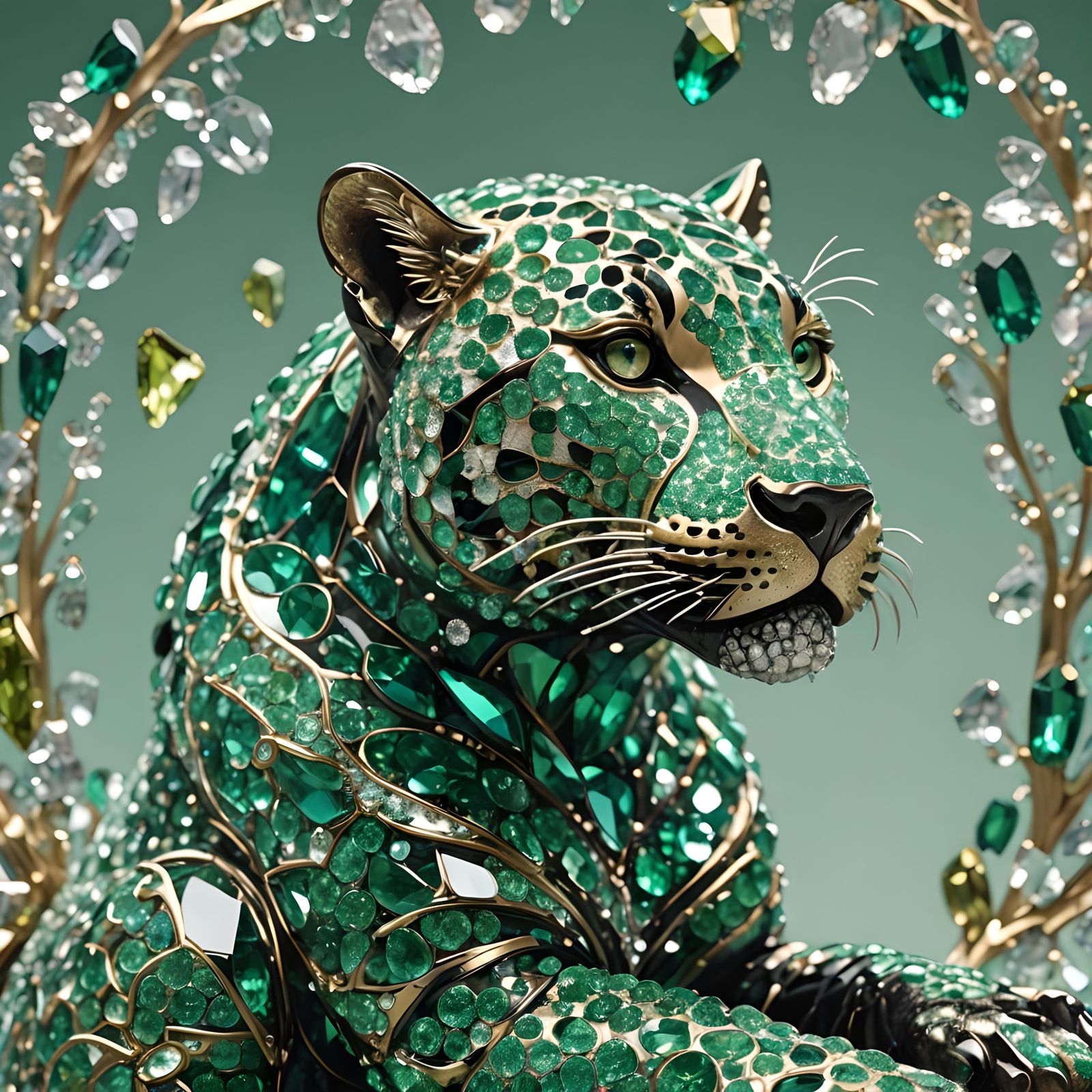 Crystal Jaguar Figurine in Elegant Digital Art