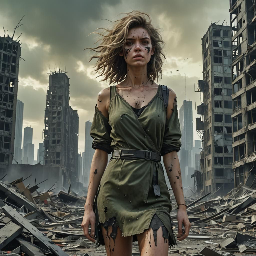 Resilient Woman in Post-Apocalyptic Graffiti Art