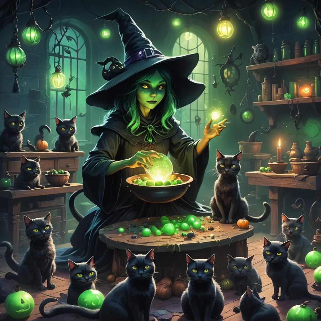 Spooky Witch Casting Spells: Cinematic 3D Art