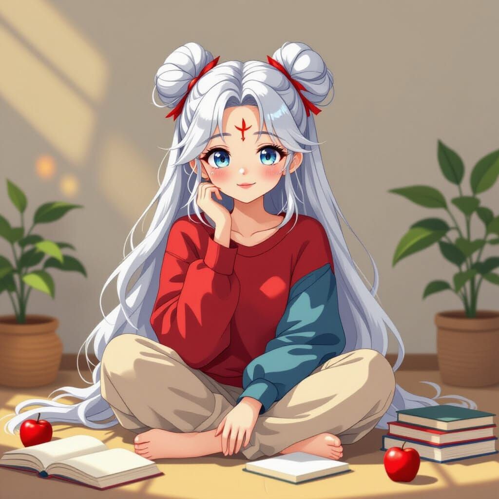 Whimsical 2D Girl Warrior in Afternoon Solitude