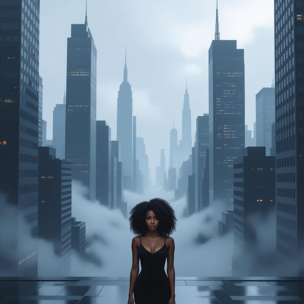 Monochromatic Metropolis With Serene Woman