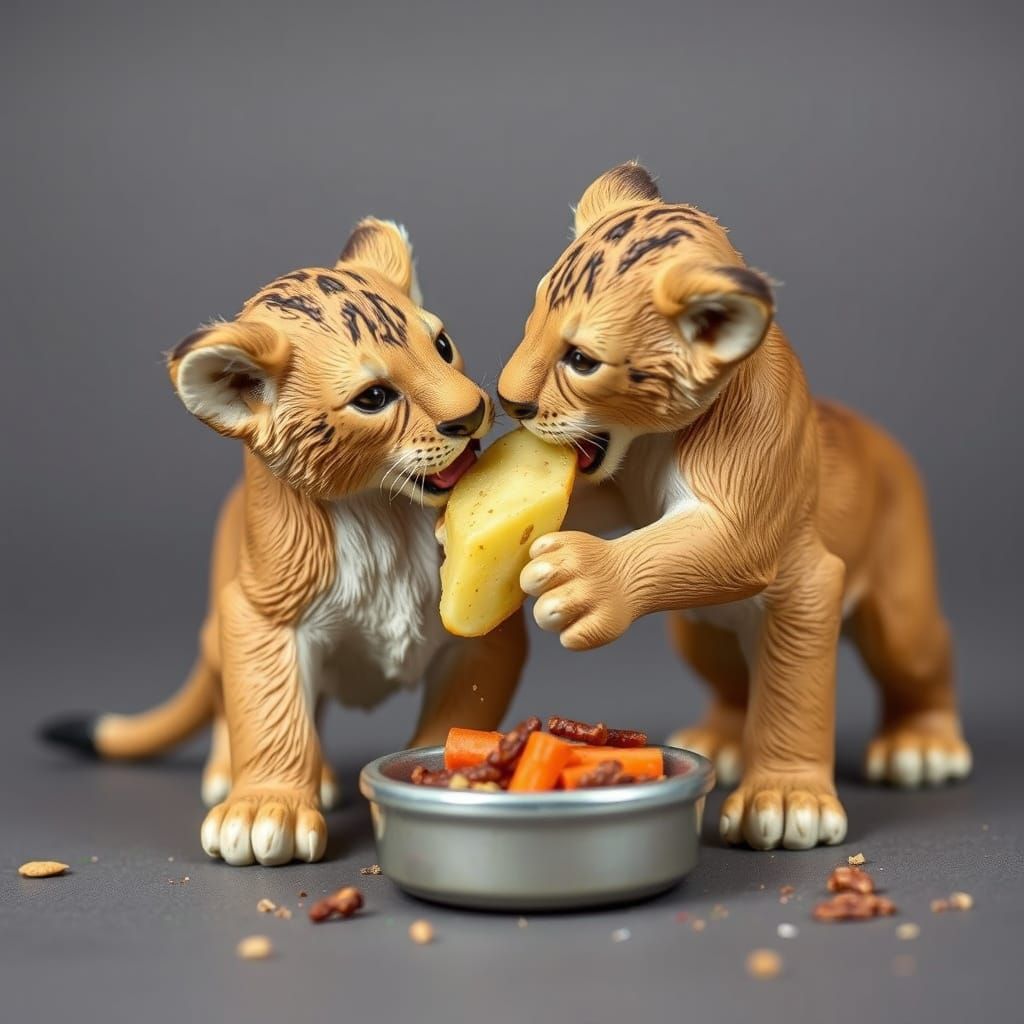 Roaring Lion Cubs in Epic Food Fight