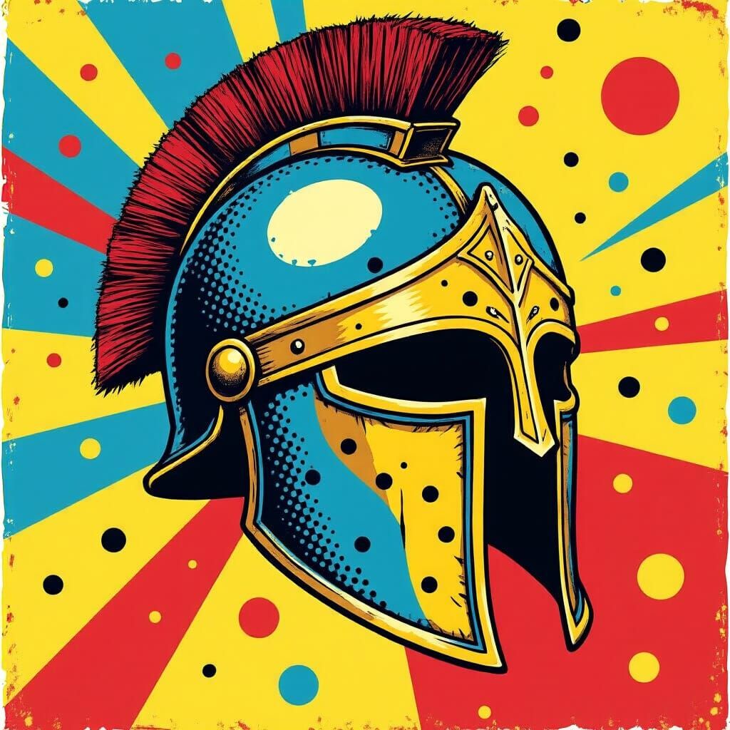 Ancient Helmet in Pop Art Comic Style