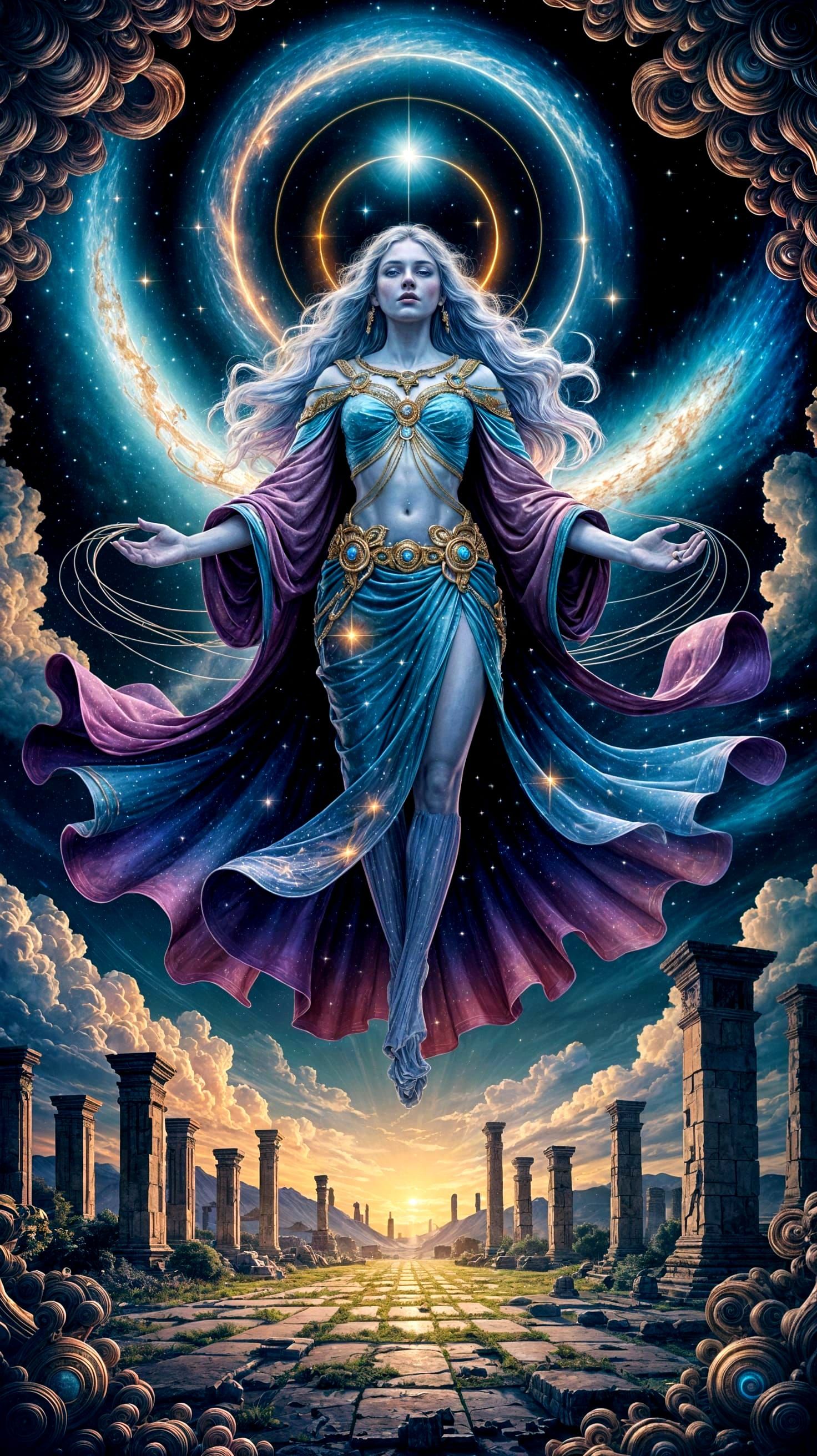 Ethereal Goddess of the Cosmos Unfolds Time and Space