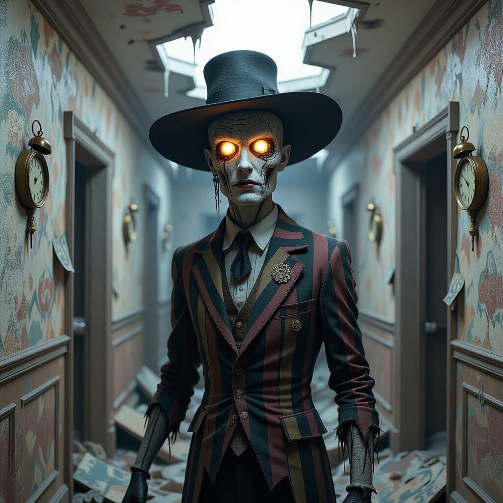 Surreal Horror Entity in Collapsing Dreamscape